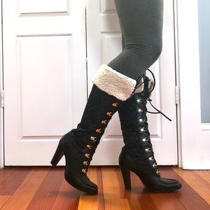 Michael Kors Quilted Leather Lace Up Boots w/ Cuff